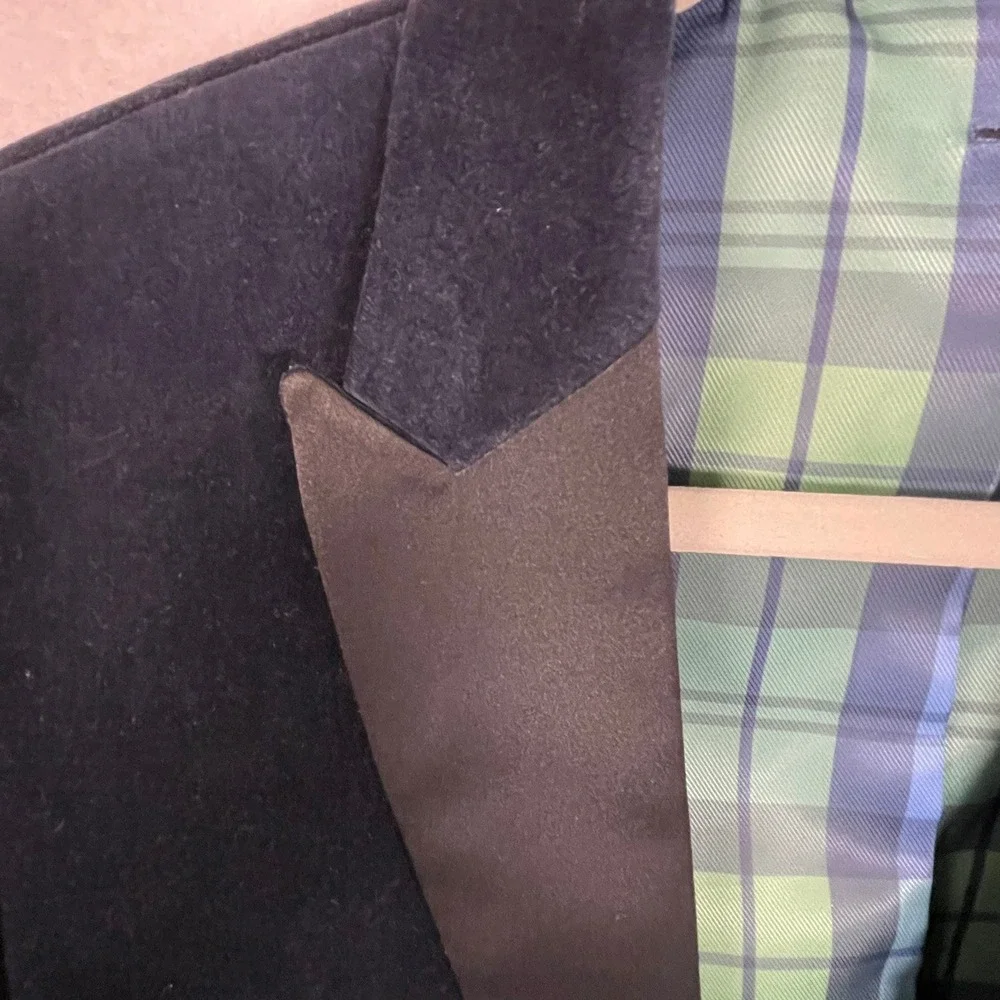 Express‎ Slim 40L Navy Velvet Tuxedo Blazer Satin Lapel Plaid Lining